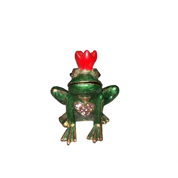 Green Frog Trinket Box W/Red Crown 2” - Picture 2 of 3